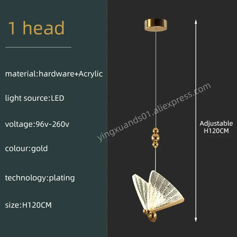 Modern gold decorbites butterfly acrylic chandelier with gold-plated pendant and translucent acrylic wings for living room decor