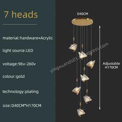 Modern gold butterfly acrylic chandelier with seven fan-shaped light heads for elegant living room decorbites butterfly acrylic design