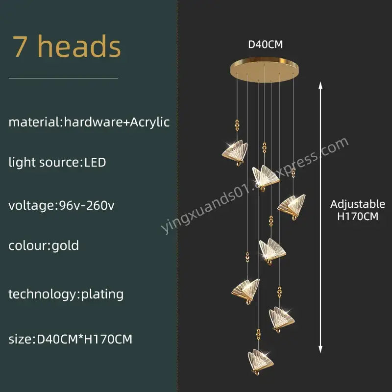 Modern gold butterfly acrylic chandelier with seven fan-shaped light heads for elegant living room decorbites butterfly acrylic design