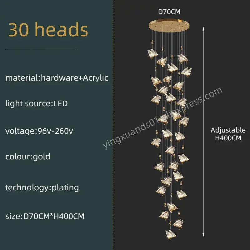 Modern gold butterfly acrylic chandelier with 30 translucent butterfly-shaped lights for living room decor by decorbites butterfly acrylic