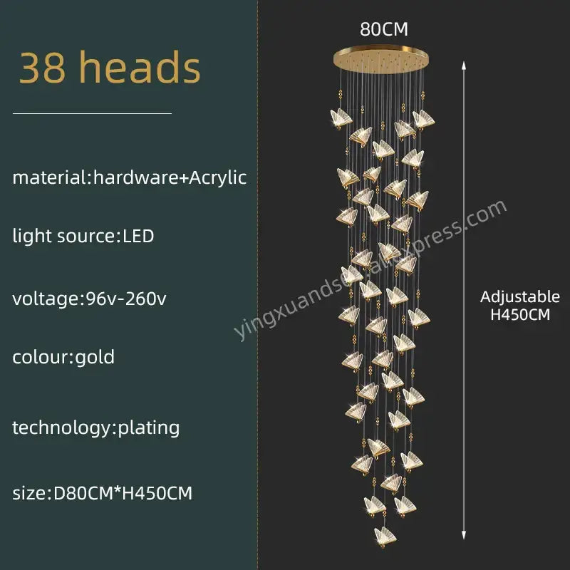 Modern gold butterfly acrylic chandelier with 38 acrylic light heads on circular base for living room decorbites butterfly acrylic