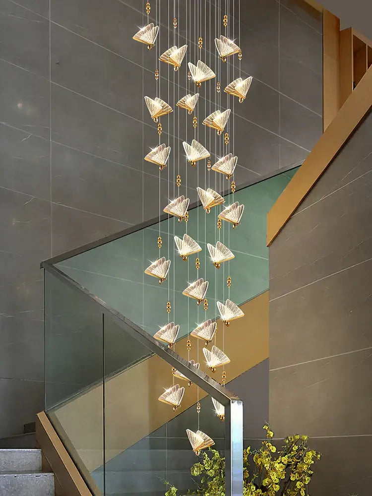 A modern gold butterfly acrylic chandelier with multiple fan-shaped light fixtures for living room decorbites butterfly acrylic