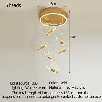 Modern gold butterfly acrylic led chandelier with six tieyi and acrylic butterfly-shaped heads for bedroom decorbites butterfly acrylic lighting