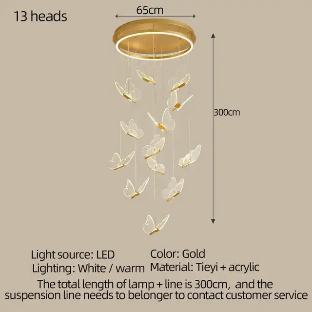 Modern gold butterfly acrylic led chandelier with 13 LED light heads made of tieyi and acrylic for bedroom decorbites butterfly acrylic