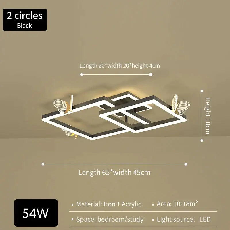Black modern led ceiling lamp with intersecting geometric frames and delicate butterfly accents for living room decorbites butterfly ceiling