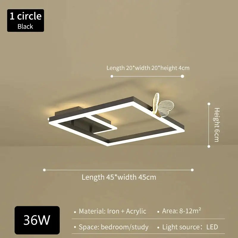 Black modern led ceiling lamp with geometric square frame and acrylic butterfly accent for living room decorbites butterfly ceiling