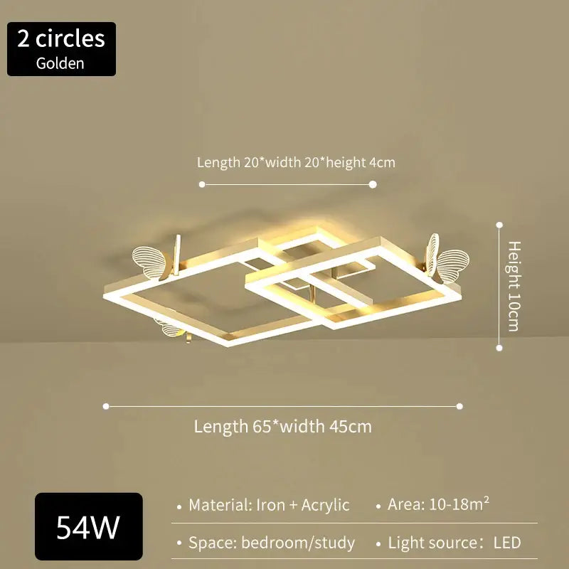 Modern gold butterfly ceiling lamp with rectangular LED frame and circular butterfly accents for living room decorbites ceiling lamp