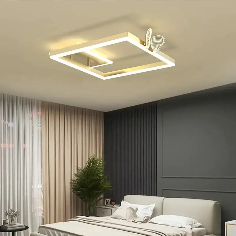 Modern gold butterfly ceiling lamp with rectangular shape and illuminated edges for living room decorbites butterfly ceiling