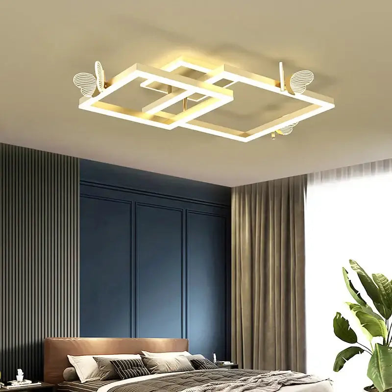 Modern gold butterfly ceiling lamp with rectangular LED panels and metal frame for living room decorbites butterfly ceiling