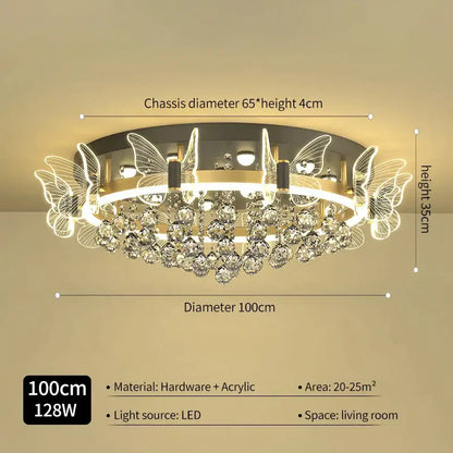 Modern gold butterfly crystal ceiling light with 100cm diameter acrylic wings and dangling beads for elegant decorbites ceiling lamp