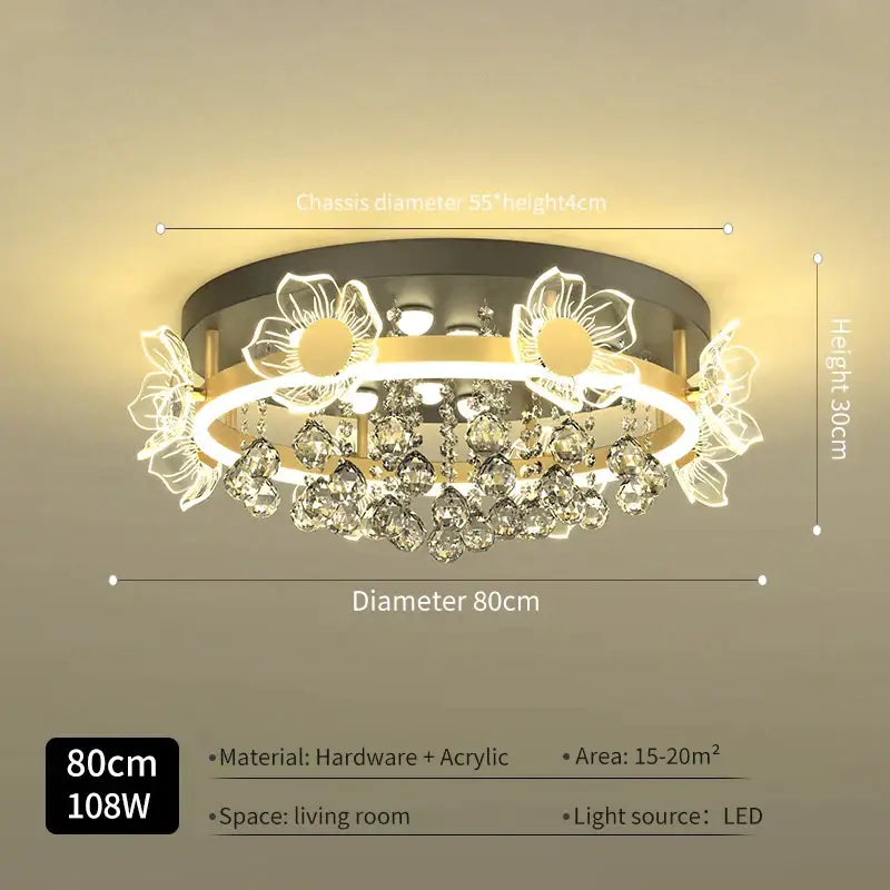 Modern gold butterfly crystal ceiling light with 80cm diameter led floral design and dangling crystal droplets for bedroom decorbites elegant butterfly ceiling lamp
