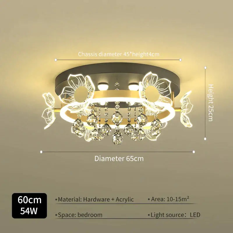 Modern gold butterfly crystal ceiling light with black circular chassis illuminated floral butterfly decorbites elegant ceiling lamp