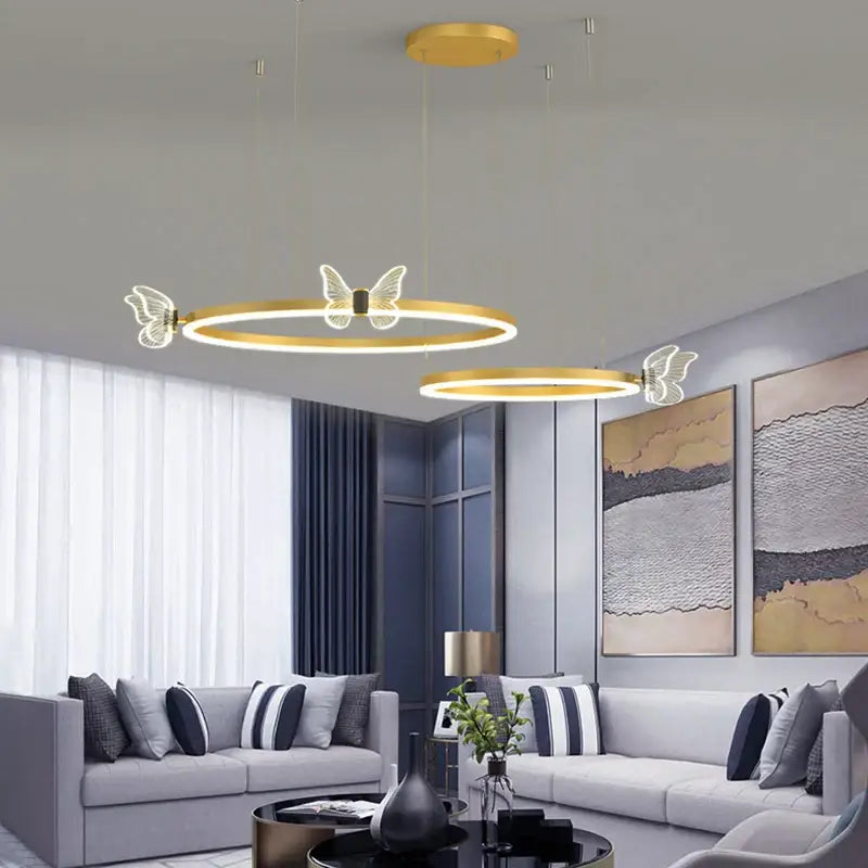 Modern gold butterfly crystal chandelier featuring illuminated butterfly designs in circular pendant lights for dining room decorbites butterfly crystal