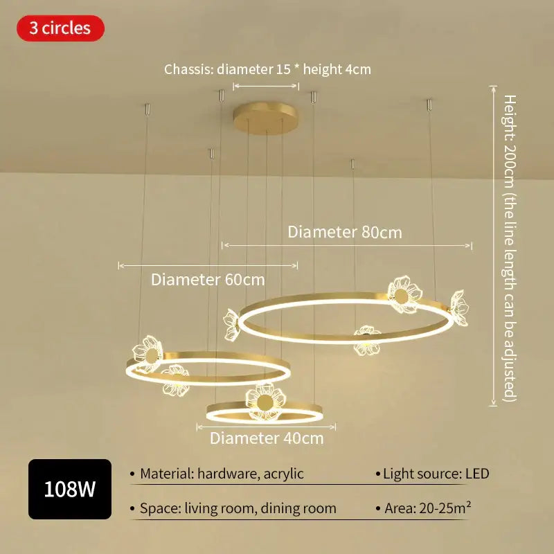 Modern gold butterfly crystal chandelier featuring three-tiered led acrylic rings with floral cutouts by decorbites butterfly crystal