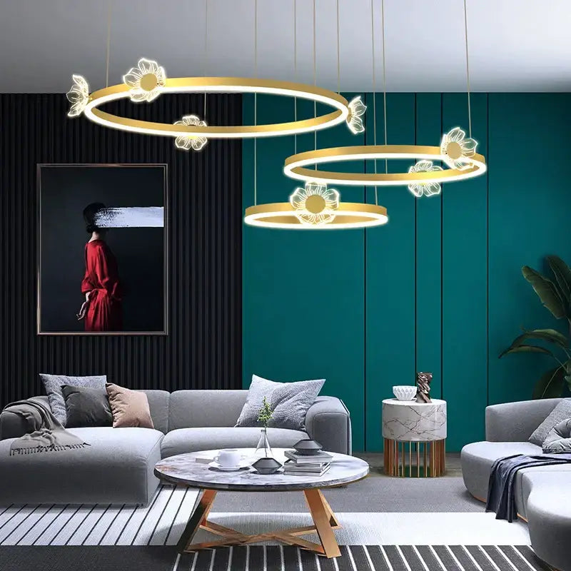 Modern gold butterfly crystal chandelier with gold-toned circular pendant lights and illuminated floral designs for dining room decorbites butterfly crystal