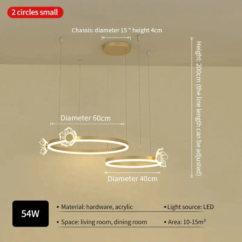 Modern gold butterfly crystal chandelier led pendant light with two concentric floral cutout rings for dining room decorbites butterfly crystal