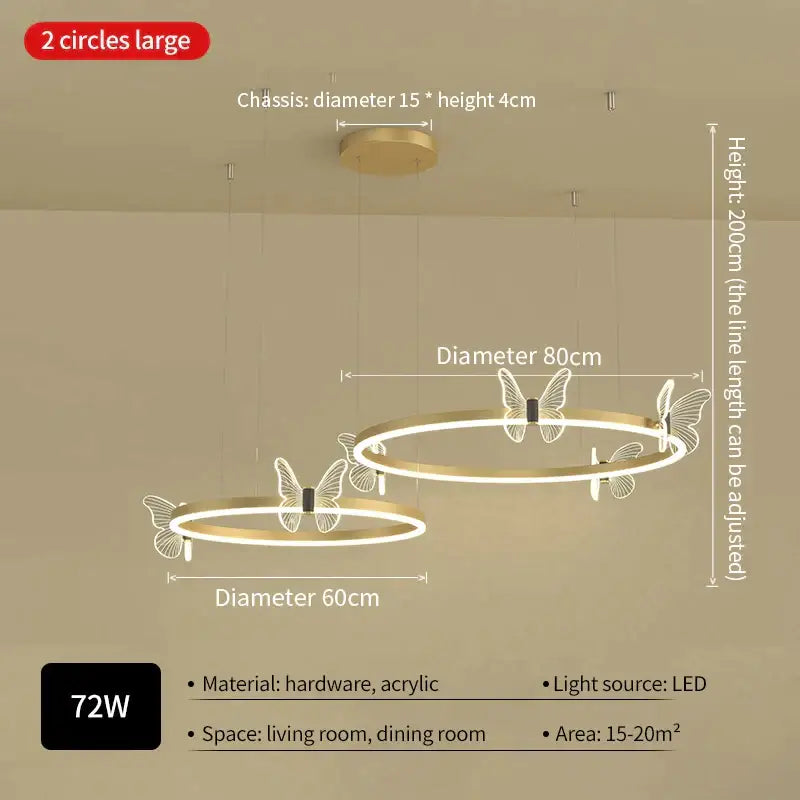 Modern gold butterfly crystal chandelier with two concentric rings and delicate butterfly cutouts for dining room decorbites butterfly crystal lighting