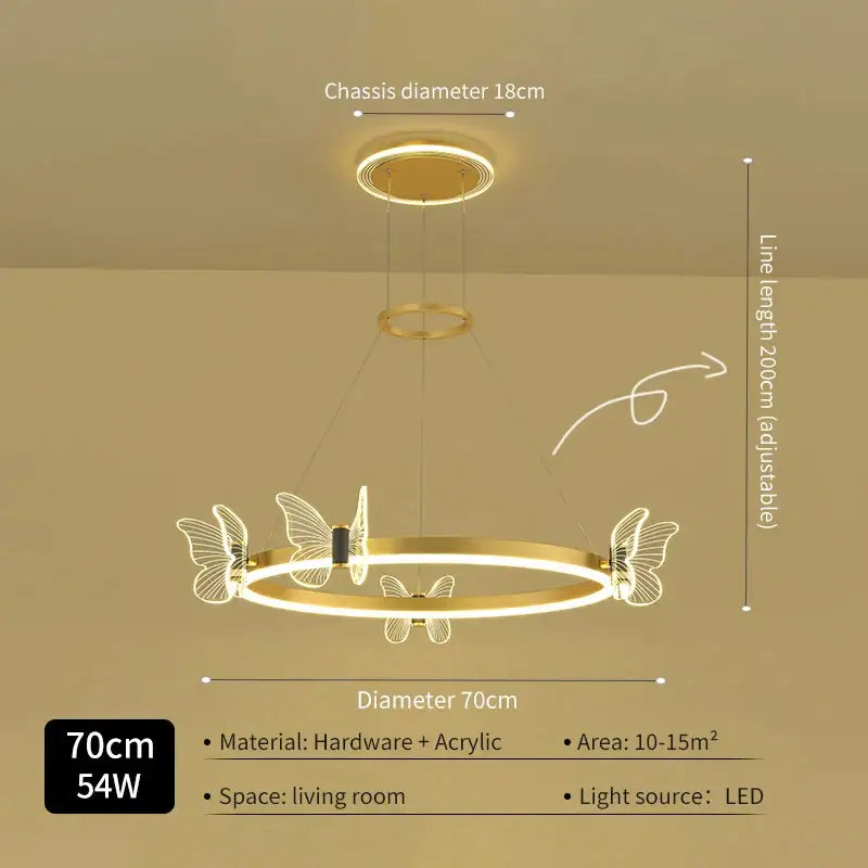 Modern gold butterfly crystal chandelier with gold-toned circular led and three illuminated butterfly cutouts by decorbites