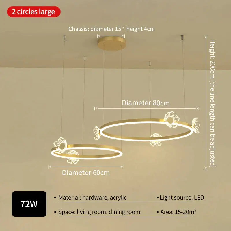 Modern gold butterfly crystal chandelier with two concentric floral cutout rings and adjustable hanging lines by decorbites butterfly crystal