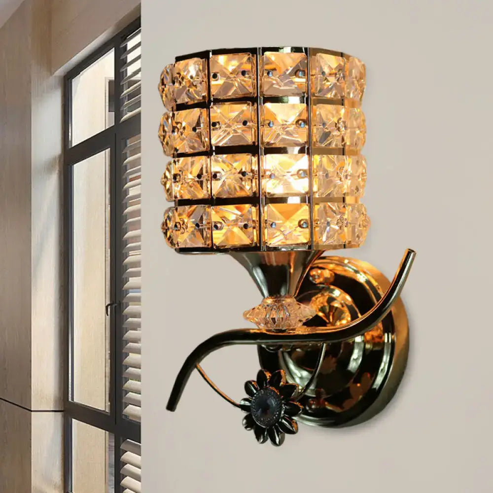 Modern gold wall light fixture with butterfly crystal design and decorative floral accent for living room use