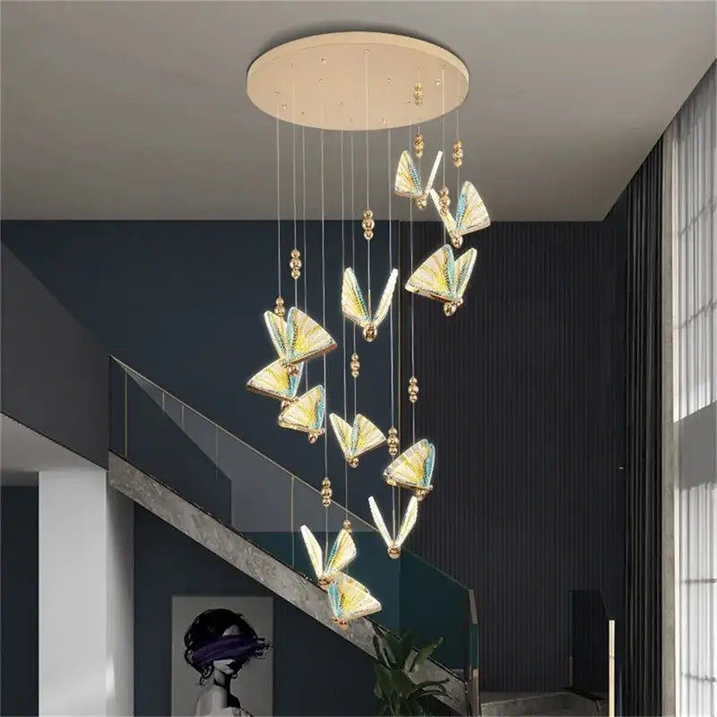Modern gold butterfly led chandelier with translucent iridescent butterfly lights and crystal pendant for bedroom decorbites butterfly led
