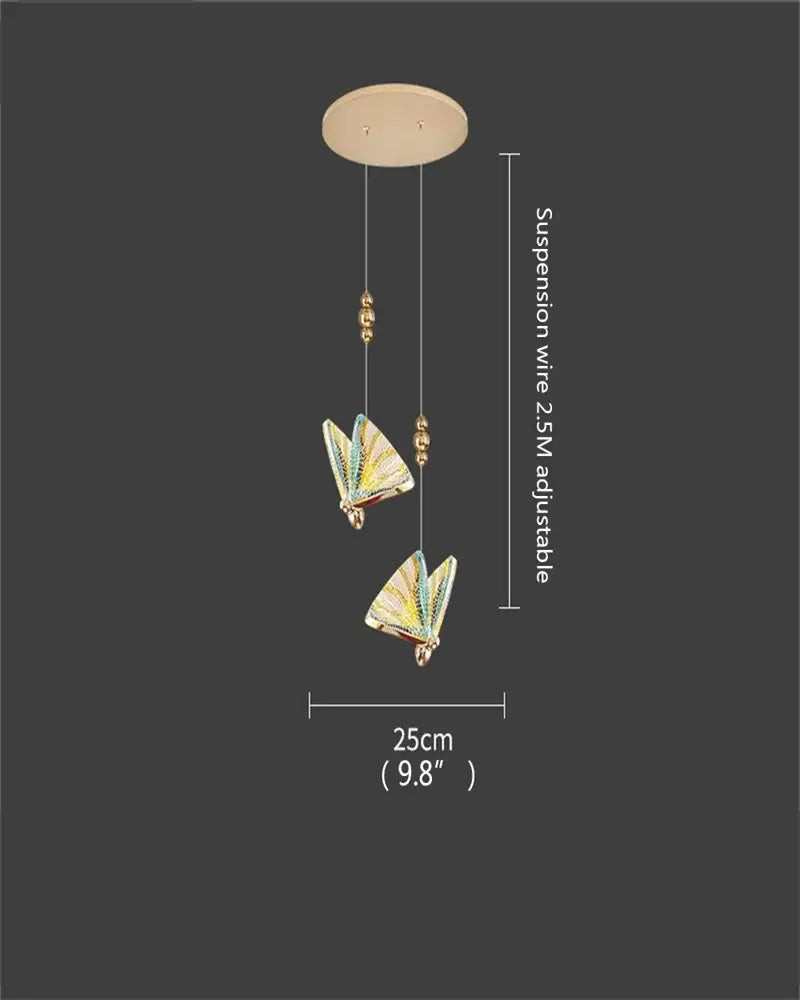 Modern gold butterfly led chandelier bedroom crystal pendant light with decorbites butterfly led 25cm green yellow wings