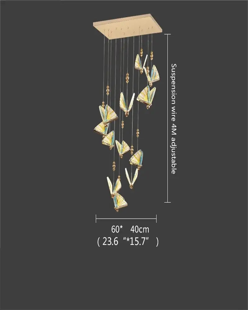 Modern gold butterfly led chandelier with iridescent glass butterflies and rectangular ceiling mount for bedroom decorbites butterfly led