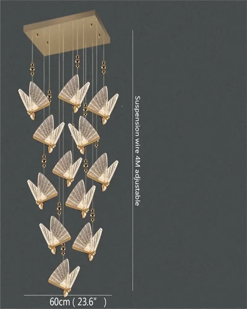 Modern gold butterfly led chandelier with translucent fan-shaped wings and beaded accents by decorbites butterfly led
