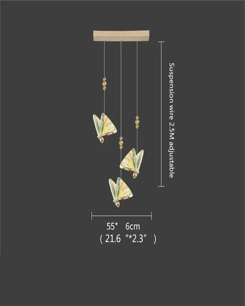 Modern gold butterfly led chandelier featuring three iridescent crystal butterfly led chimes for elegant bedroom decorbites butterfly led design