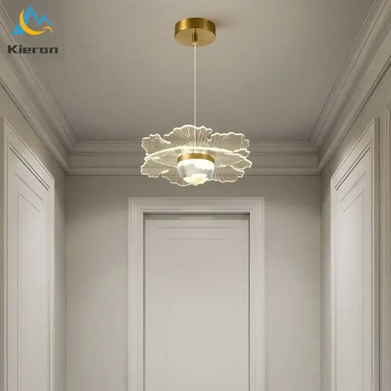Modern gold butterfly led chandelier with gold-toned pendant light featuring translucent leaf design and frosted glass center decorbites butterfly led