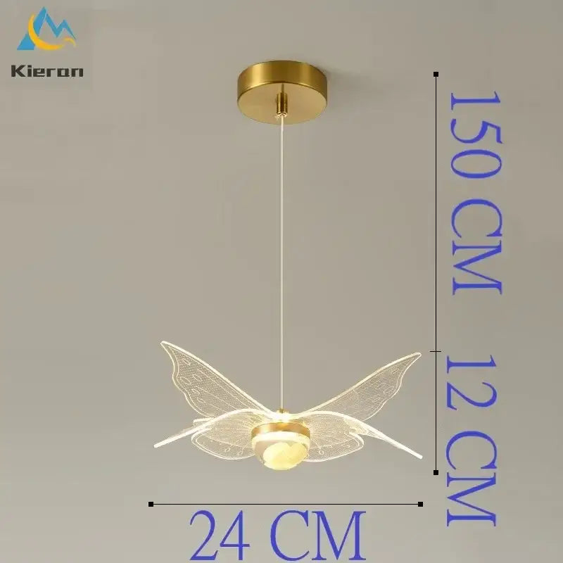 Modern gold butterfly led chandelier with translucent etched wings and central bulb for elegant dining room decorbites butterfly led