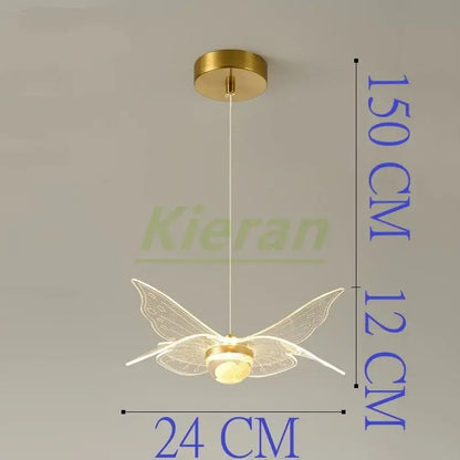 Modern gold butterfly led chandelier with translucent intricately detailed wings and central illuminated bulb decorbites butterfly led