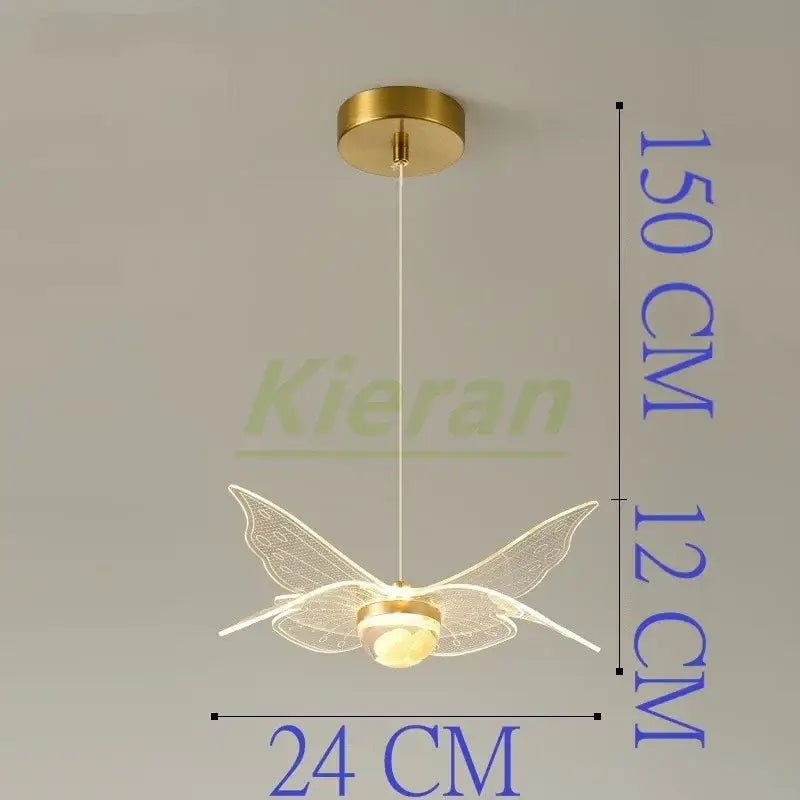 Modern gold butterfly led chandelier with translucent intricately detailed wings and central illuminated bulb decorbites butterfly led