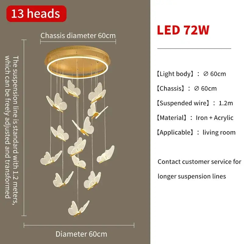 Modern gold butterfly led chandelier with 13 white translucent butterfly lights on iron acrylic base for living rooms decorbites butterfly led