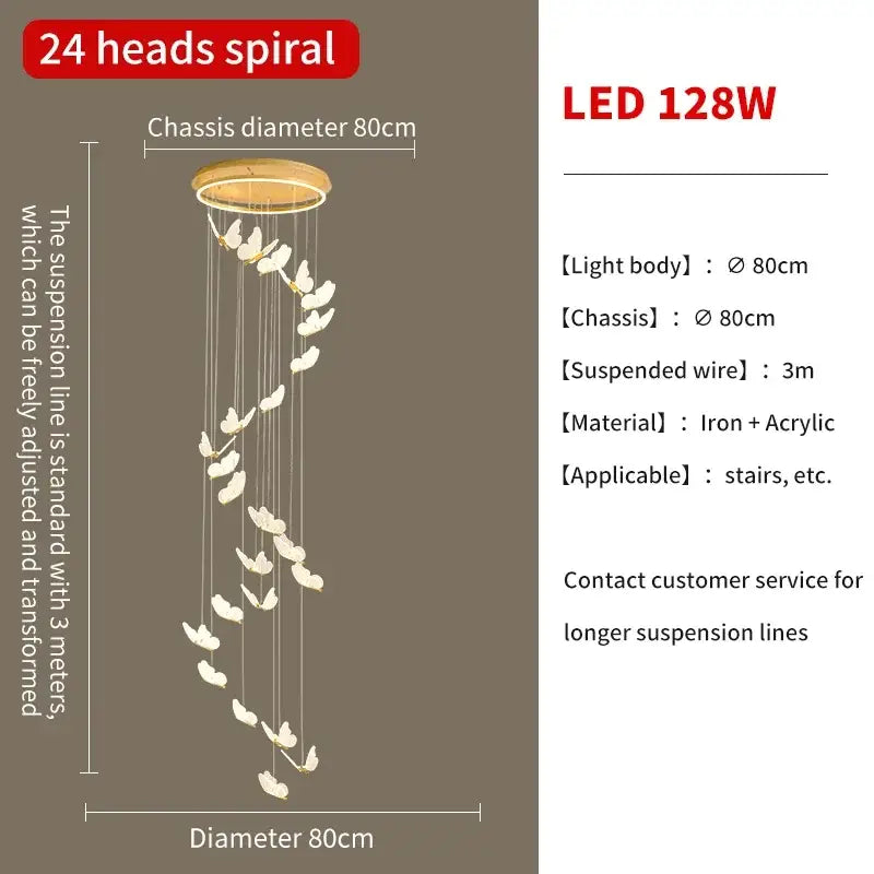 Modern gold butterfly led chandelier living room pendant light with 24 white acrylic butterfly fixtures and warm led light by decorbites butterfly led