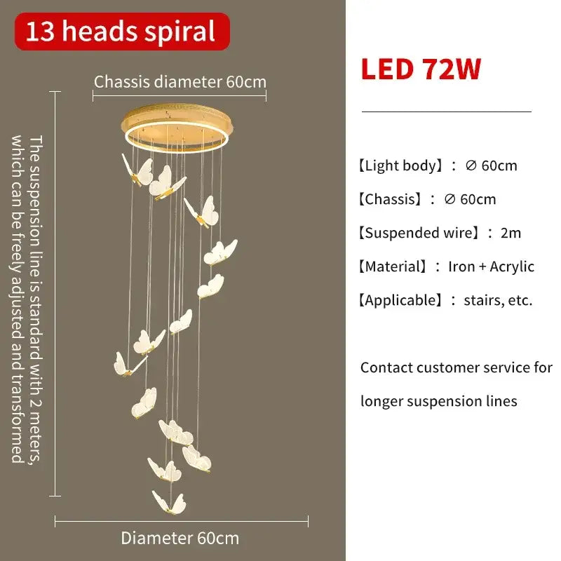 Modern gold decorbites butterfly led chandelier with 60cm iron and acrylic base and thirteen white butterfly lights