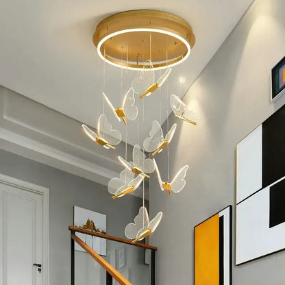 Modern gold butterfly led chandelier with translucent butterfly pendants suspended by wires for living room decorbites butterfly led