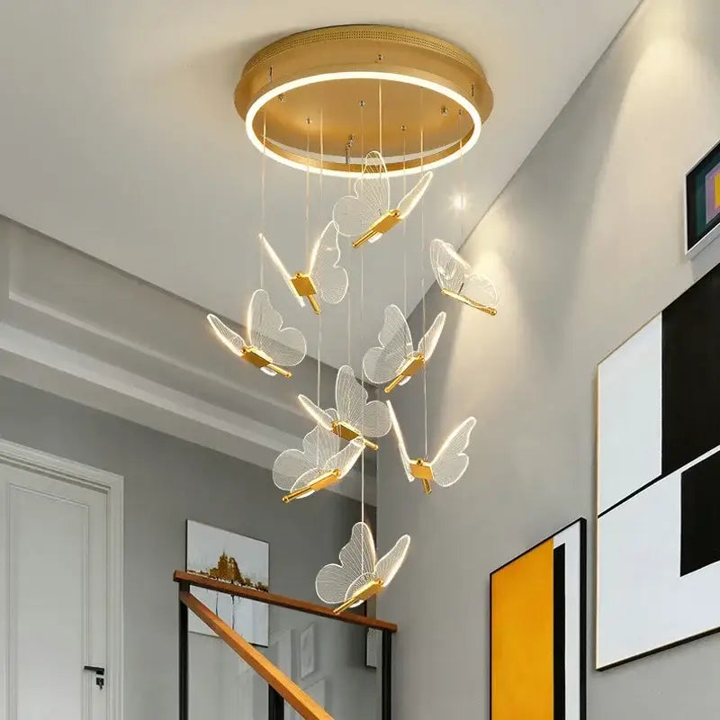 Modern gold butterfly led chandelier with translucent butterfly pendants suspended by wires for living room decorbites butterfly led