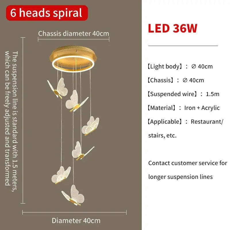 Modern gold butterfly led chandelier features six translucent white butterfly lights on iron and acrylic base by decorbites butterfly led