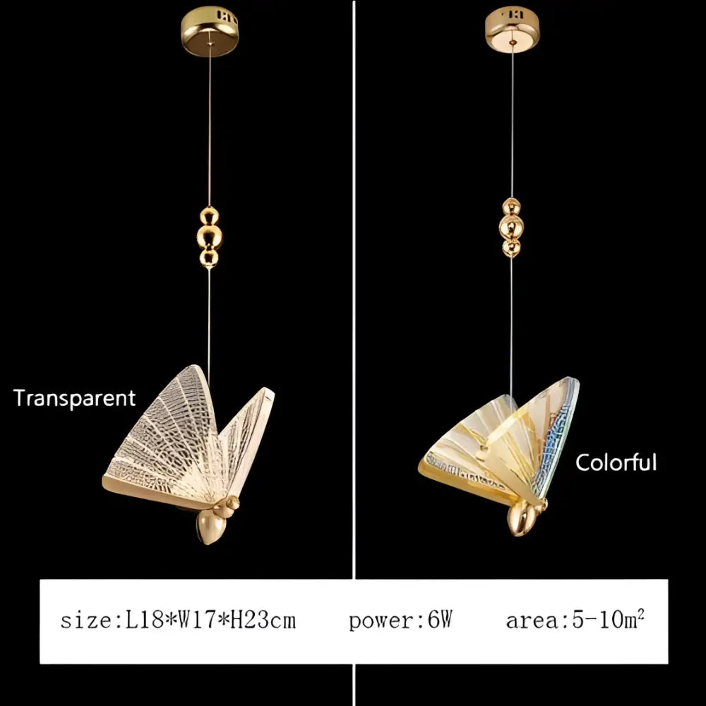 Modern gold butterfly led pendant lamp with intricate mesh wings in transparent and colorful decorbites butterfly led options