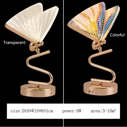 Modern gold butterfly led pendant lamp with colorful mosaic wings and curved metallic base for bedroom decorbites butterfly led