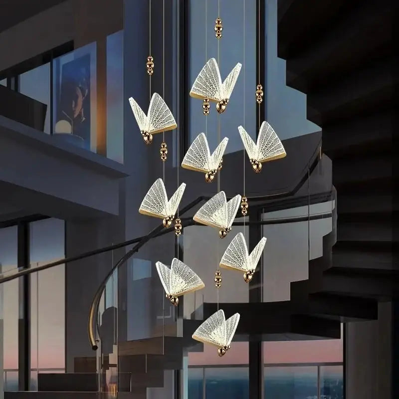 Modern gold butterfly led pendant lamp with illuminated butterfly lights and metallic lattice frame for bedroom staircase decorbites butterfly led pendant