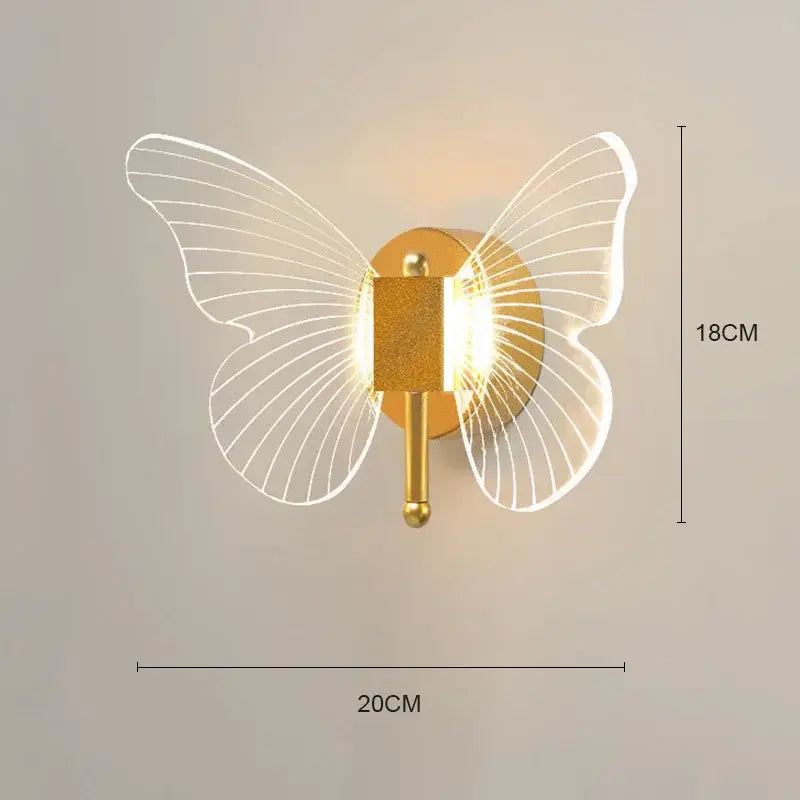 Modern gold butterfly nordic led wall lamp with translucent illuminated wings and textured square light panel for decorbites bedroom sconce