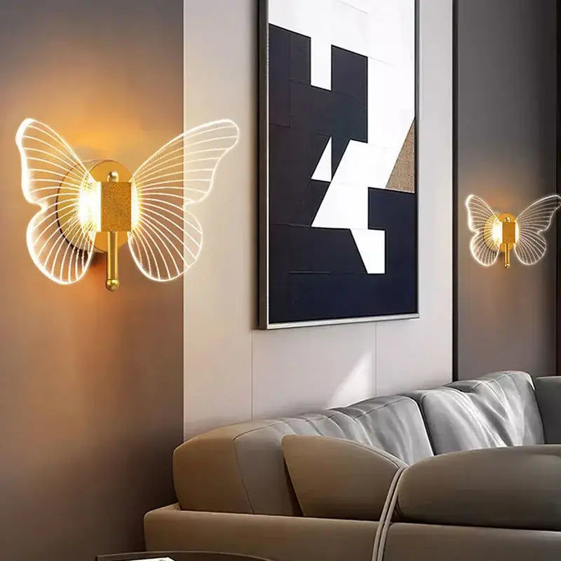 Modern gold butterfly nordic led wall lamp with translucent illuminated wings for elegant bedroom decorbites butterfly nordic