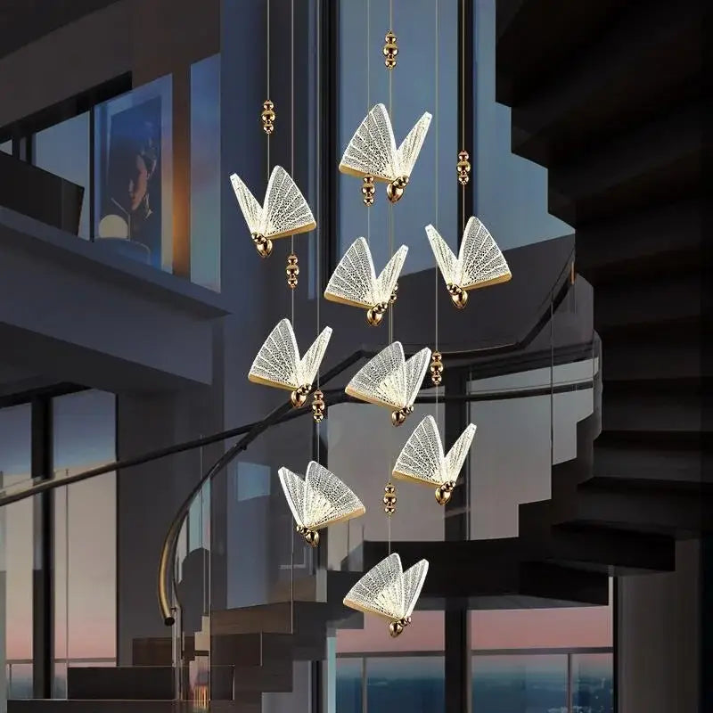 Elegant modern gold butterfly pendant lamps with lace-like glass panels and warm LED lighting for bedroom decorbites pendant lamps