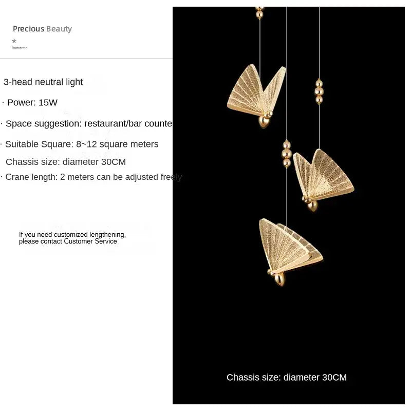 Modern gold butterfly pendant lamps with intricate details suspended by thin wires for bedroom led lighting fixtures decorbites butterfly pendant
