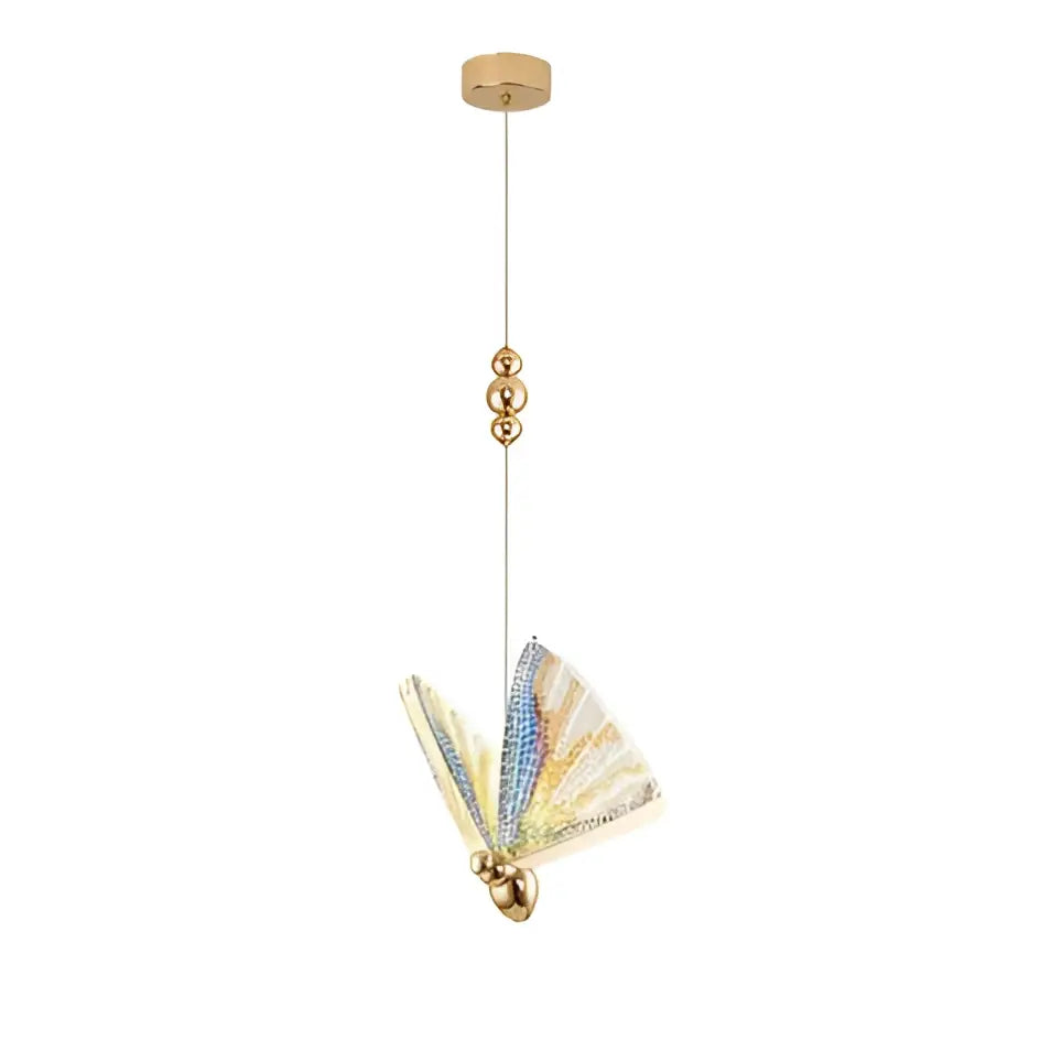 Modern gold butterfly wall lamp featuring a delicate gold-toned pendant with iridescent blue purple wings decorbites butterfly wall lamp