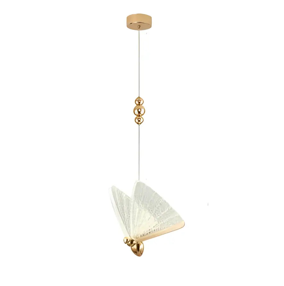 Modern gold butterfly wall lamp with delicate white butterfly-shaped pendant light and gold-toned accents for bedroom decor
