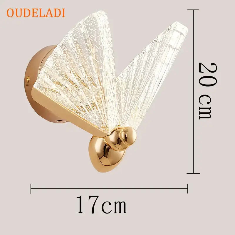 Modern gold butterfly wall lamp with gold finish and crackled clear glass wings for bedroom decorbites butterfly wall decor