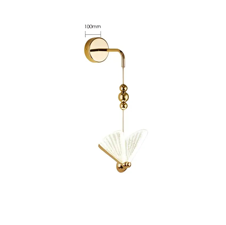 Modern gold butterfly wall lamp with sleek curved arm and decorative beads for bedroom lace decor by decorbites wall lamp